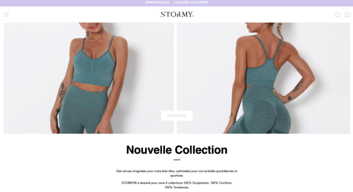 Création copywriting pour la boutique en ligne de vêtements fitness pour femme : STORMY