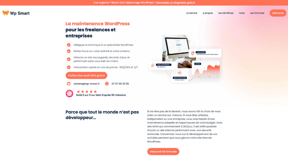 Création copywriting pour le projet de maintenance Wordpress pour les freelances : WP Smart