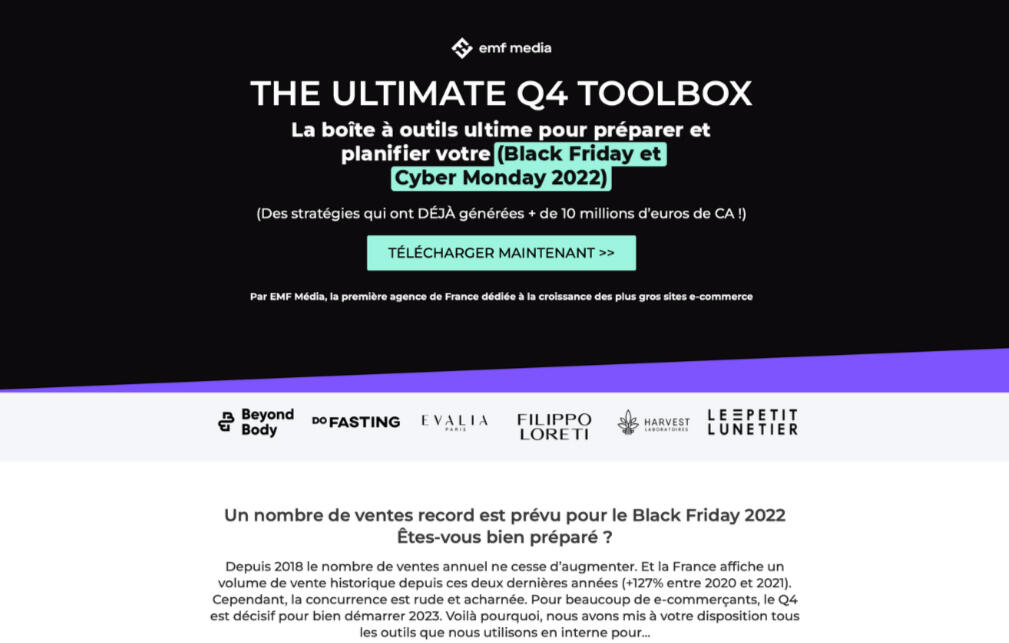Création copywriting pour le tunnel de vente Q4 Toolbox de EMF Media