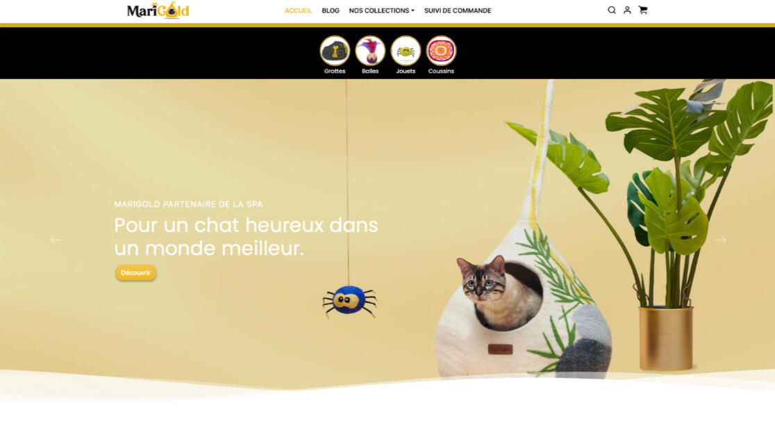 Création copywriting pour la boutique de vente en ligne de grottes pour chat en laine du Népal : MARIGOLD