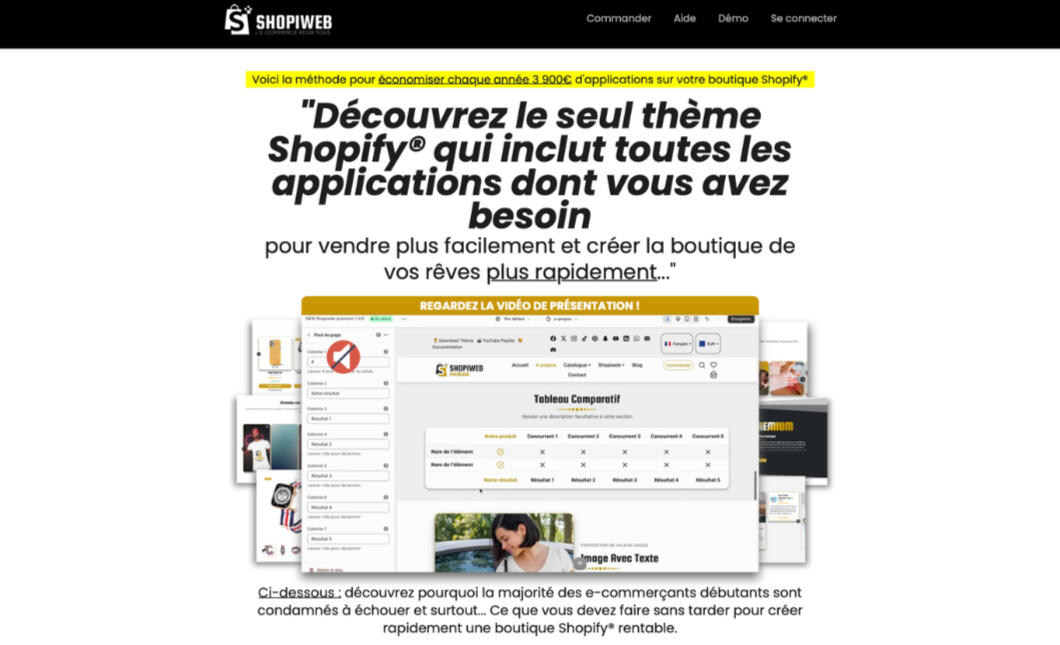 Création copywriting pour le thème Shoopify français tout-en-un : SHOPIWEB PREMIUM