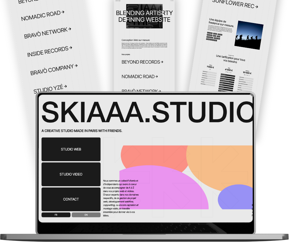 Capture d'écran du site de l'agence de création web SKIAAA studio, rédigé par le copywriter Julien Godart