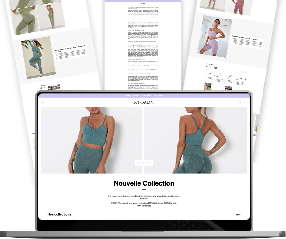 Capture d'écran de la boutique e-commerce Stormy Fitness, rédigée par le copywriter spécialisé e-commerce, Julien Godart
